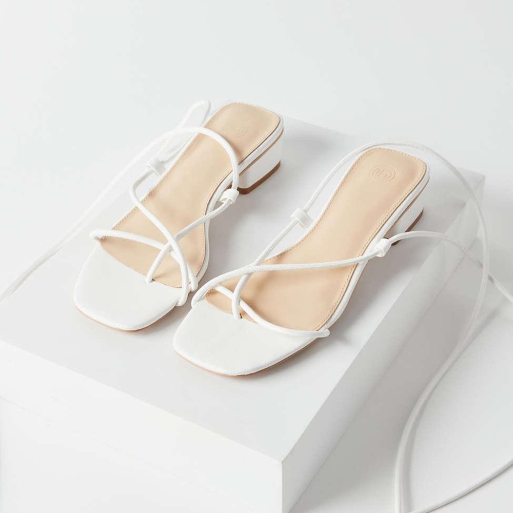 White Urban Outfitters Lace Up Kitten Heel Sandals